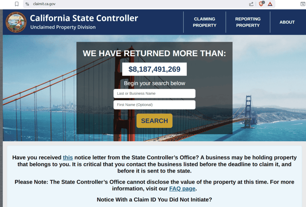 unclaimed property in California