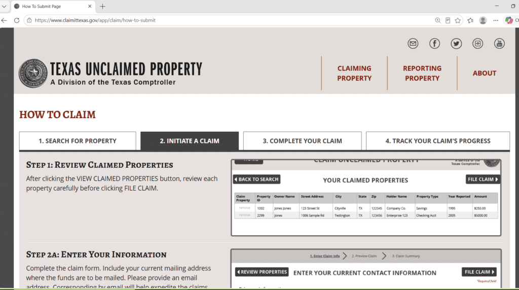Texas unclaimed property instructions